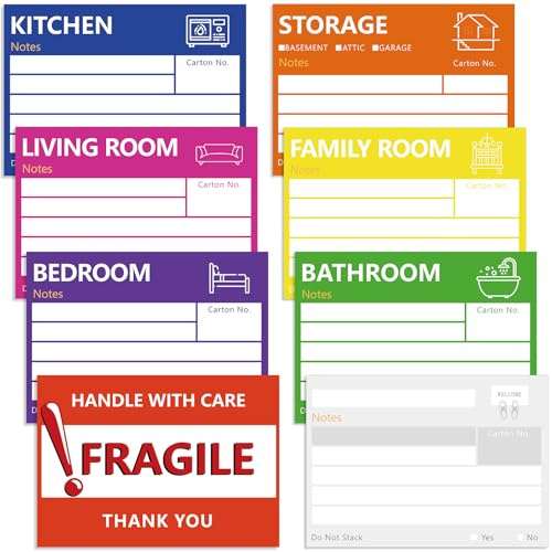 6 x 4 in Large Moving Labels for Boxes, Home Moving Packing Color Coded Stickers Supplies Labels with Writable Notes Areas, Fragile Blank Moving Boxes Stickers 160pcs