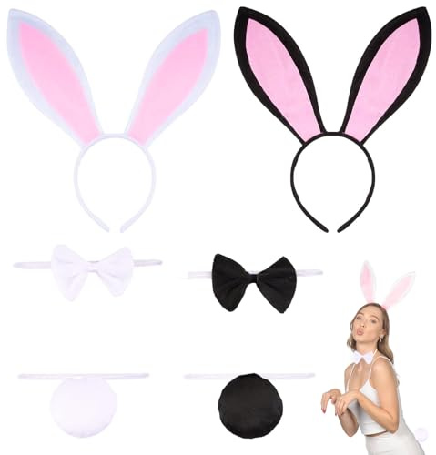 HUAEDNWKYI Set de 6 Pièces Mignon Lapin - Costume 3 pièces avec Oreilles Moelleuses, Nœud Papillon Élégant et Queue Mignonne, Parfait pour Carnaval, Halloween et Fêtes à Thème, Taille Unique