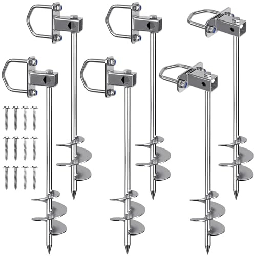 Insaga Multi-Purpose Ground Anchors Screw in, Fully Welded Shed Anchor Kit, 24'' Earth Anchor, Mobile Home Anchors for Trampoline, Swing Set, Carport and More, Set of 6