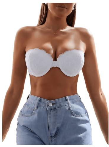 GORGLITTER Women's Strapless Underwire Front Fastening Bras White