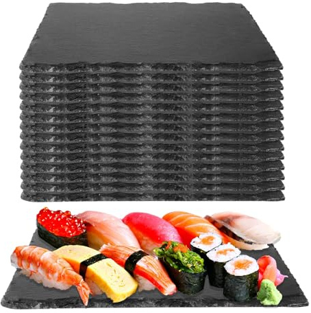 STARVAST Lot de 10 Plateaux en Ardoise Et 5 stylos de Talc, 25 x 15 cm, pour Servir et écrire, Buffet, Plateau de Service rectangulaire, Anthracite