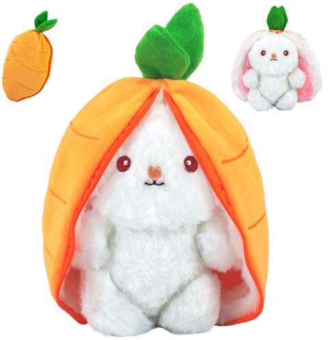 AWAVM Jouets Lapin Muppet,Peluche Lapin de Pâques, 25cm Douceur Carottes Fraises Poupée Lapins À Cache-Cache Oreiller en Peluche pour,Bunny Buddies Lapin Fraise Idées Cadeaux (Jaune)