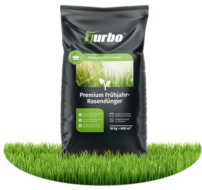 Frühjahr Premium Rasendünger Turbogrün, 18kg für 600m², Dünger gegen Moos, Ideal im Frühjahr, geeignet für Streuwagen, staubarmes Granulat, Rasen dünger