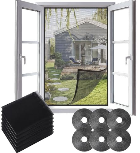 6pcs Moustiquaire Fenêtre, Moustiquaire Fenêtre Découpable, Moustiquaire Filet, avec 6 Auto-Rubans Adhésifs DIY Filet Moustiquaire, Moustiquaire Fenêtre Écran,Moustique Insect Mesh,130cm x 150cm
