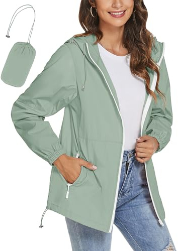 iWoo Waterproof Jackets Women Rain Coats for Women Raincoat Lightweight Outdoor Summer Packaway Jacket Bean Green S