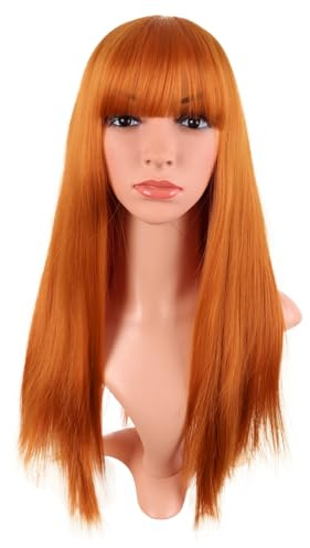 MapofBeauty 24 Pollice/60 cm Lungo Lisci Con Frange Sintetico Capelli Heat Resistente per Cosplay Parrucca (Leggero Arancione)