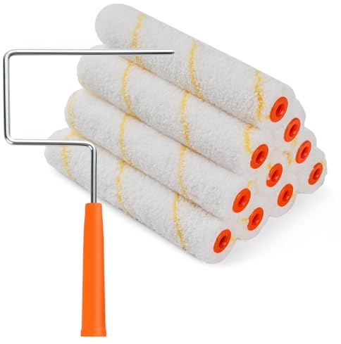 HANJKINZ Microfiber Paint Roller Covers, Paint Roller 6 Inch (3/8 Inch Nap, 10 Pack), Paint Roller Frame, Small Paint Rollers for Painting Walls, Mini Paint Rollers for Painting