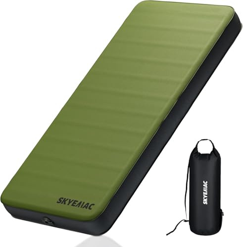SKYEMAC 4 Thick Self Inflating Sleeping Pad with 13R Memory Foam, 78 x 29 Camping Mattress with Pump Sack, Portable Roll Up Bed, Inflatable Outdoor Mat for Rooftop Tent Car Truck Van, 4 Season