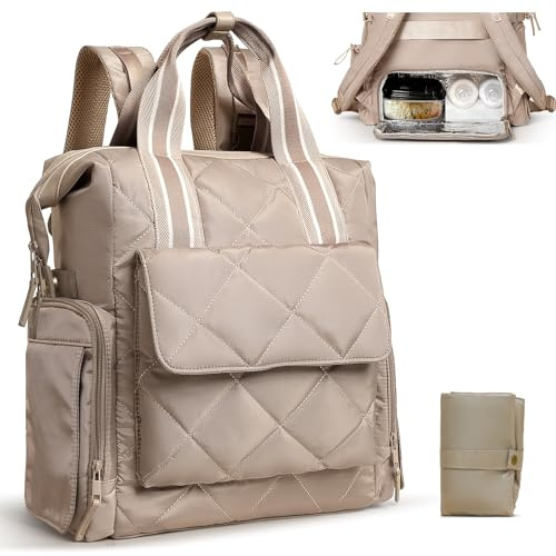 Omanmoli Diaper Bag Backpack Quilted Baby Bag Travel Breast Pump Backpack