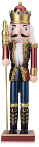 ArlinaL King Nutcracker Figures, 15 Inch Wooden Christmas Nutcracker with Scepter Ornaments, Nutcracker Xmas Decorations for Shelves and Tables