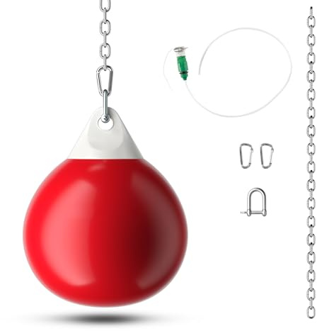 GYMAX Saco de Boxeo de Agua, Bolsa Pesada de Agua de 45 cm y 50 kg con Cadena Metálica Ajustable, Manguera Llena de Agua, Saco de Entrenamiento Acuático para Adultos y Niños (Rojo)