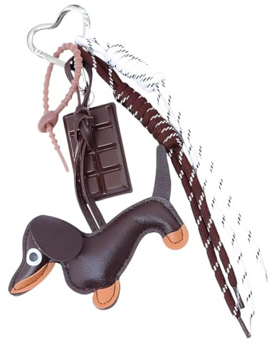 OUDQFCJ Porte-clés Teckel en Cuir, avec Corde et Accessoires, Pendentif Mignon en Forme de Chiot, Porte-bonheur, Clé Original, Clef, Breloques Sac, Cadeau pour Femmes, Hommes, Enfants, Anniversaire