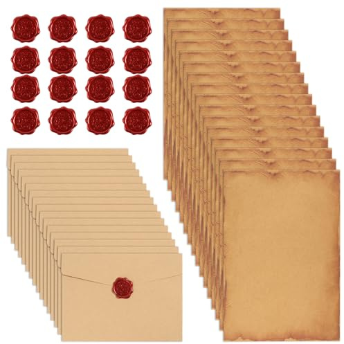 prota 48 stycken vintage brevpapper med kuvertset, vintage skrivset med 16 kraftpapper kuvert 16 brevpapper vintagepapper och 16 vaxsigillklistermärken för kärleksbrev bröllop