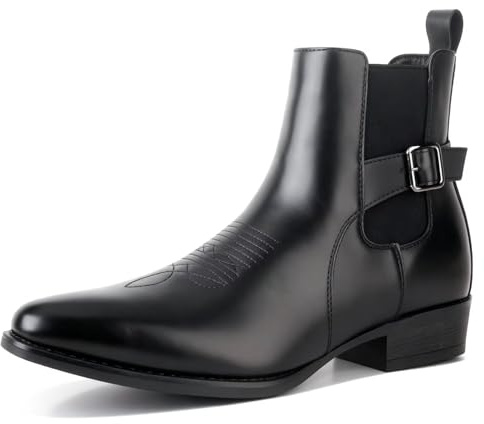 POTENCE STAR Men's Black Chelsea Ankle Boots with Buckle Strap Detail - Stylish Casual & Dress Footwear