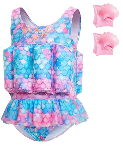 Summshall Maillot de bain pour bébé fille avec flottabilité pour enfant - Aide à la natation - Maillot de bain une pièce, bleu, 3-4 ans