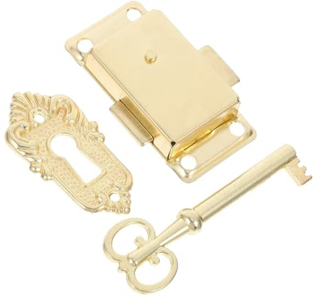 jojofuny Cerradura Vintage para Joyero y Muebles de Aleación de Zinc 53x26 Mm Color Dorado con Tornillos, Cerradura Decorativa para Cajón, Armario y Gabinete, Cierre Seguro y Resistente