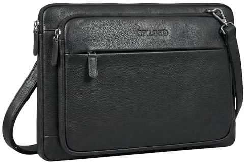 STILORD Clarity Smal Laptopväska 15 tum Läder Axelväska Herr & Dam Dokumentväska A4 Laptop Sleeve och Tablet-väska 13 tum Arbete Uni Laptopfodral Farbe:Svart