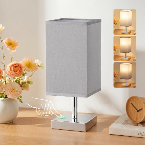 PreeOtti Grey Bedside Lamp, Touch Lamps for Bedroom, Silver Base(Bulb Included)