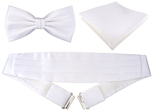 TigerTie Kummerbund Einstecktuch Satin Fliege in weiss - Schärpe Leibbinde