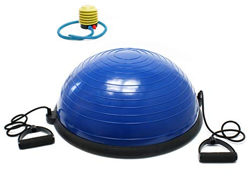 WilTec Halbball Ø58 cm, 25 cm hoch, Balance Trainer, Fitness Ball, Balancekissen mit Zugbändern für Gymnastik Pilates Yoga, Workout Gleichgewicht trainieren, Balance Ball Halbkugel