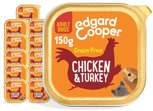 Edgard Cooper Grain-Free Wet Dog Food for Adult Dogs, Chicken Turkey 11 x 150g, Natural Dogs Food in Cup with Fresh Meat Amino Acids, Gluten-Free, High Protein