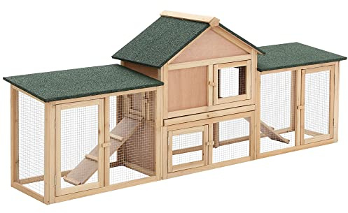 PawHut Clapier Cage à Lapins Rongeurs XXL Nain 210x45,5x84,5cm Naturel