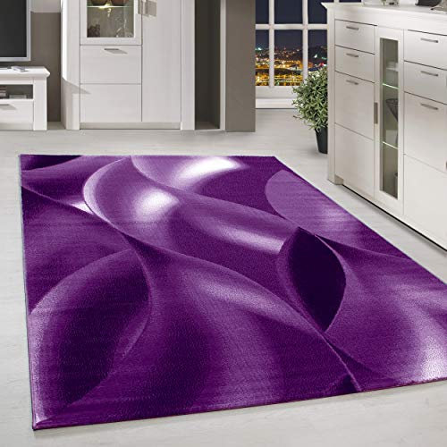 HomebyHome Teppich Wohnzimmer 200x290 cm (200x300 cm) Lila Moderne Abstrakt Design - Küche Esszimmer und Schlafzimmer Teppich Kurzflor Teppich Extra Weich Pflegeleicht - Carpet Living Room