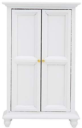 RiToEasysports Dollhouse Clothes Wardrobe, Miniature Doll House Wardrobe White Wooden Double Door Household Closet Dolls And Toys Kids Toys