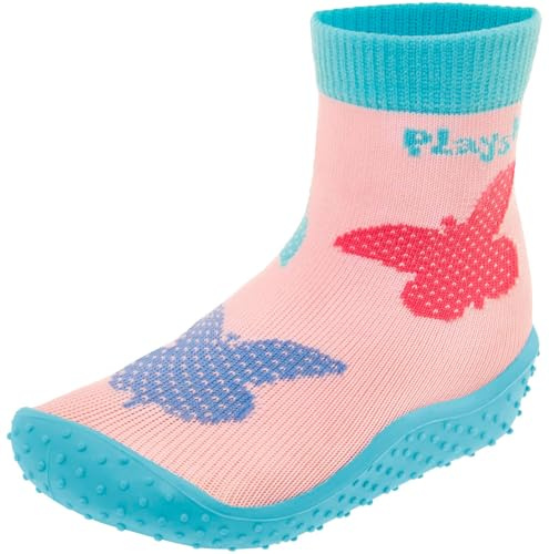 Playshoes Calcetín acuático, Zapatos de Agua Bebé-Niñas, Mariposas Rosa, 18/19 EU