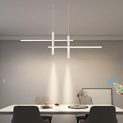 Moderna Lámpara Colgante Salon Colgantes Luces LED lineal Negro Mesa de Comedor lámpara Regulable Altura Regulable Aluminio Lámpara Colgante para Cocina isla Comedor Oficina Lámparas (Blanco, L90CM)