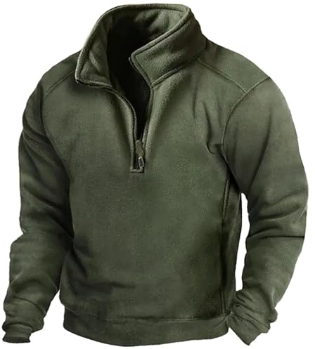 Fulidngzg Sweatshirts Für Herren Schwarzer Zip Sweatshirt Fleecepullover Thermo Fleece Pullover Arbeitspullover Jagd Langarm Funktionsshirt Winterpullover Ohne Kapuze Winter Wollpullover