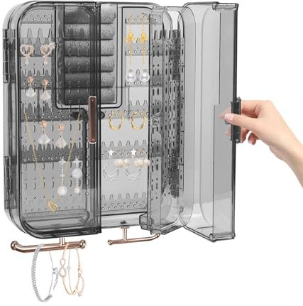 mumisuto Armadietto Portagioie da Parete, Porta Orecchini Espositore, Porta Gioielli con Doppia Porta Magnetica, Senza Forare, Trasparente, per Orecchini, Collane, Bracciali, Anelli e Accessori