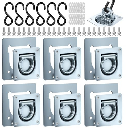 YUJUVI 6 Pezzi Occhielli di ancoraggio per rimorchio Ganci per Rimorchio Anello Ancoraggio Rimorchio Furgone, capacità di Carico 1000Kg Occhielli di fissaggio zincati con Contropiastre e Gancio