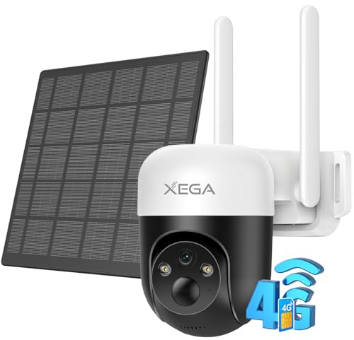Xega 4G LTE Security Camera Solar Outdoor, No WiFi Needed With SIM Card, Wireless Battery CCTV With PTZ Motion Detection Custom Detection Area, Light Siren Instant APP Alert (Not Support WiFi)