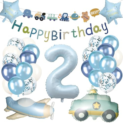 Palloncini Compleanno 2 Anni Bambino 31 Pezzi, Palloncini Auto Aerei 2 Anni, 2 AnnI Decorazione di Compleanno Palloncino Ragazzi, per Ragazzi CompLeanno Veicoli a Tema Feste