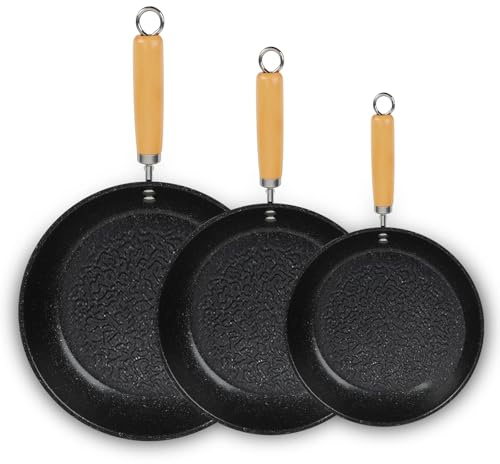 Qivine Pre-Seasoned Frying Pans Skillet, 3-Piece Non Stick Frying Pan Set (26cm & 28cm & 30cm), Oven Safe Cookware, Indoor & Outdoor Use, for Induction, Gas, All Hobs, PFAS PFOA/PTFE Free