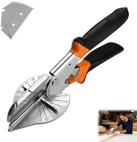 Cisailles à onglet multiangles, Ciseaux d’angle réglables de 45 à 135 degrés, cisaille à onglet pour bois, plastique et PVC, avec 10 lames de rechange pour ciseaux à goulotte