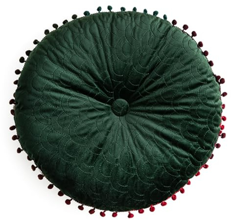 Kudde, Nordisk stil|Mysiga tunna sittdynor i fleece|Snygg stoppad ryggstödskudde till soffan(Round-dark Green)