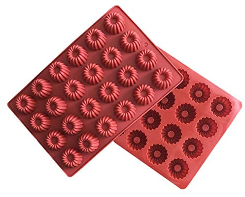 POPBLOSSOM 2 Pack Bundt Cake Silicone Mold, 48 Cavity Fluted Ring Baking Pan, Nonstick Buntz Mold for Chocolate, Jelly, Pudding, Ice Cubes, Donuts and Bite Size Cakes
