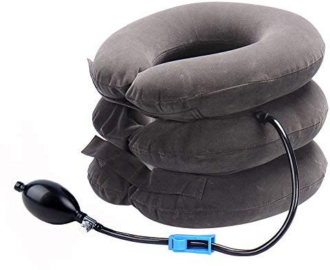 RUNZI Dispositivo de tracción cervical inflable para cuello, fácil de usar para aliviar el dolor crónico de cuello y hombros, alineación de la columna vertebral, soporte cervical para el cuello