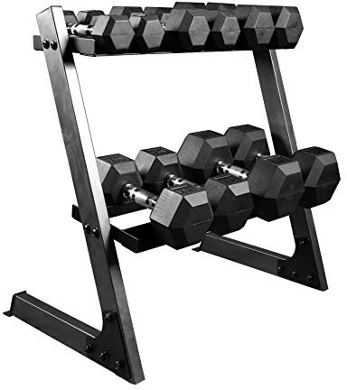 Dumbbell Hex Rubber Weights Set & Storage Rack Tree Dumbbells