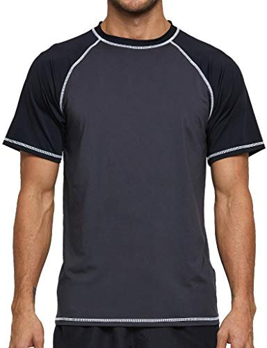 Arcweg Rashguard Men Short Sleeves Diving UV Protection UPF 50+ Elastic Rash Vest Loose Fit Top Swimming Quick Drying Surfing Pool T-Shirt Sports Top Rashie M(EU) Black and Grey