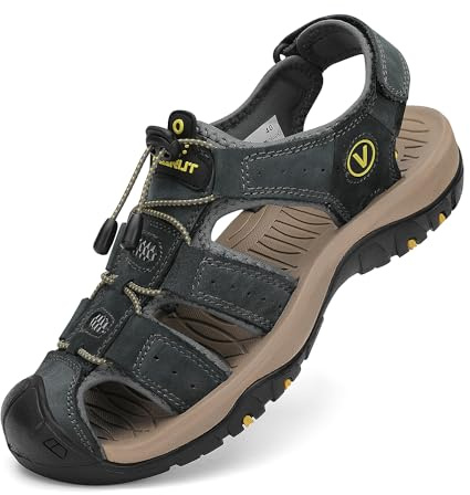 FLARUT Sandaler Herr Bekväma Sportsandaler Sandaler Med Stängd tå för Män Trekking Strand Justerbara(Grå B,39 EU)