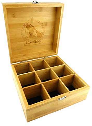 TigerTie - Caja de té decorativa de bambú con 9 compartimentos y cierre de metal