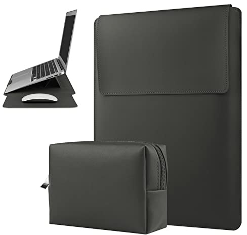 HoYiXi 15 16 Inch Laptop Sleeve Case Leather Case with Adjustable Stand Compatible with MacBook Pro 16 2021 & 2019/15.4'' MacBook Pro 15 (A1990 A1707 A1398)/ 15'' Surface Laptop 3, Sleeve Pouch Gray