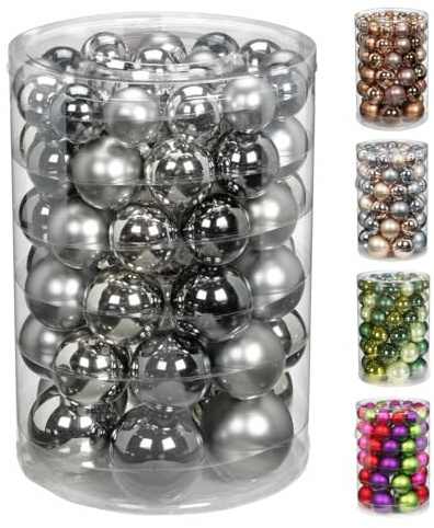 JACK by Inge Glas 60x Glas Kugeln Christbaumkugeln Ø 18x4+20x5+16x6+6x7 cm Box Weihnachtsbaum, Farbe:Luxury