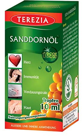 TEREZIA 100% gocce di olio di olivello spinoso – Sistema immunitario, pelle e digestione – spremuto a freddo – olio naturale del buckthorn marino, antiossidanti, omega 7, carotenoidi, cura della pelle