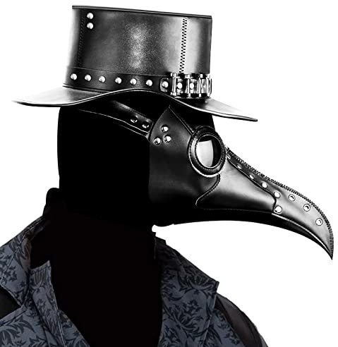Wikay Pest Doktor Vogel Maske, Lange Nase Schnabel Steampunk Leder Halloween Kostüm Requisiten für Festival Party Dress Up Cosplay (Schwarz)