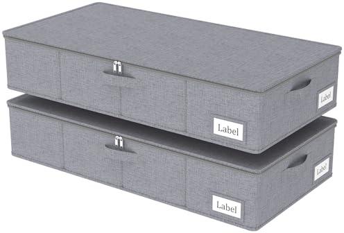 Yawinhe 2 piezas Bolsa de Almacenamiento Debajo de la Cama, Caja Organizador Armario Plegable Con Tapa con Cremallera y Manija, para Almacenar Ropa, Mantas, Almohadas, 80x40x15cm, Gris