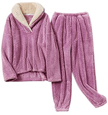 Fenclushy Women's Fluffy Loungewear Sleepwear Lounge Casual Pajamas Sets Loose Long Sleeve Fleece Pullover and Pants Set(01Pink,M)